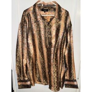 Statement Confidence Womens 3XL Orange Geometric Long Sleeve Button Down Shirt